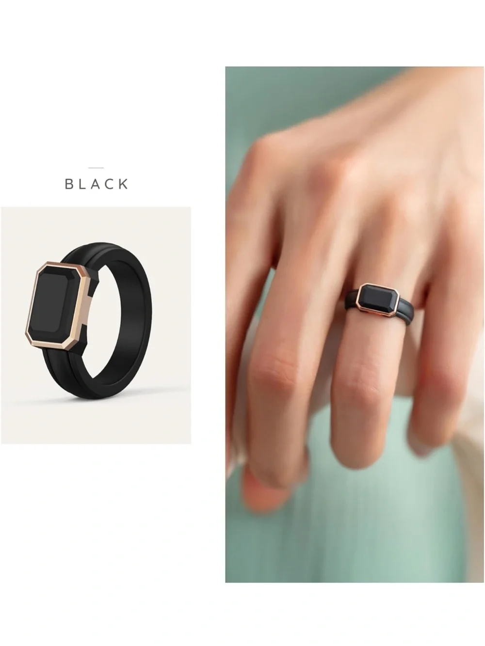 Smart Wearable Ring with Black Stone and Rose Gold Accent